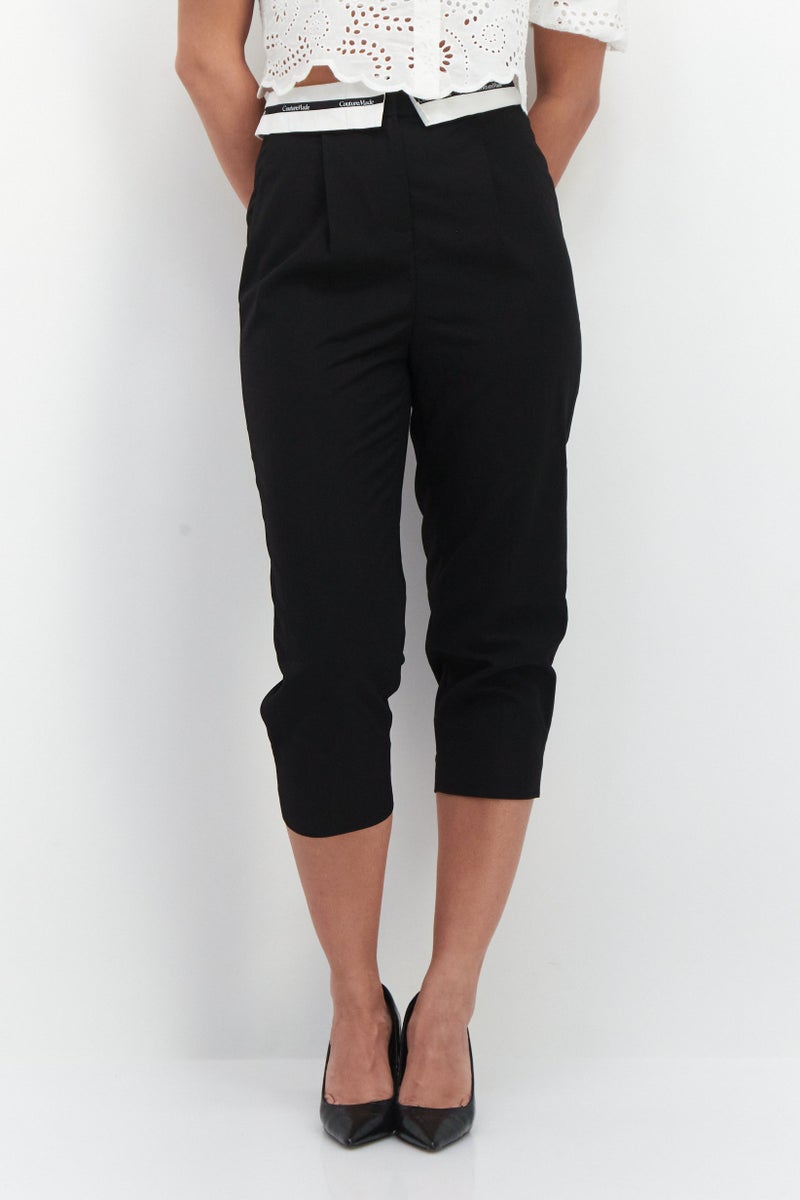 Couture Made For Vero Moda Women Regular Fit Plain 7/8 Tapered Pants, Black  - Image 1