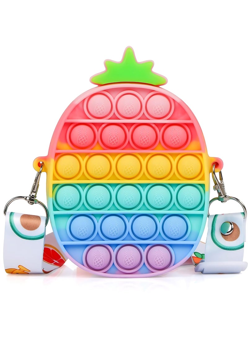ECVV Pop Bag Shoulder Fidget Toys Colorful Pineapple Fidget Toy Silicone Stress Relief Bubble Sensory School Supplies (Pineapple Bag)  - Image 1