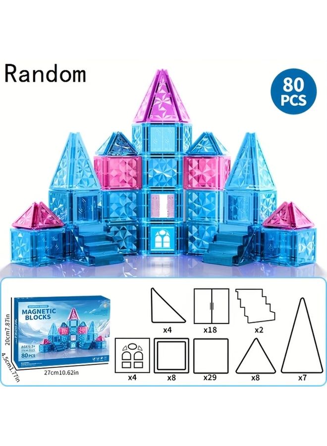 80 Pcs Magnetic Tiles Building Blocks STEM Learning Toys For Children Ice Snow World - Image 4