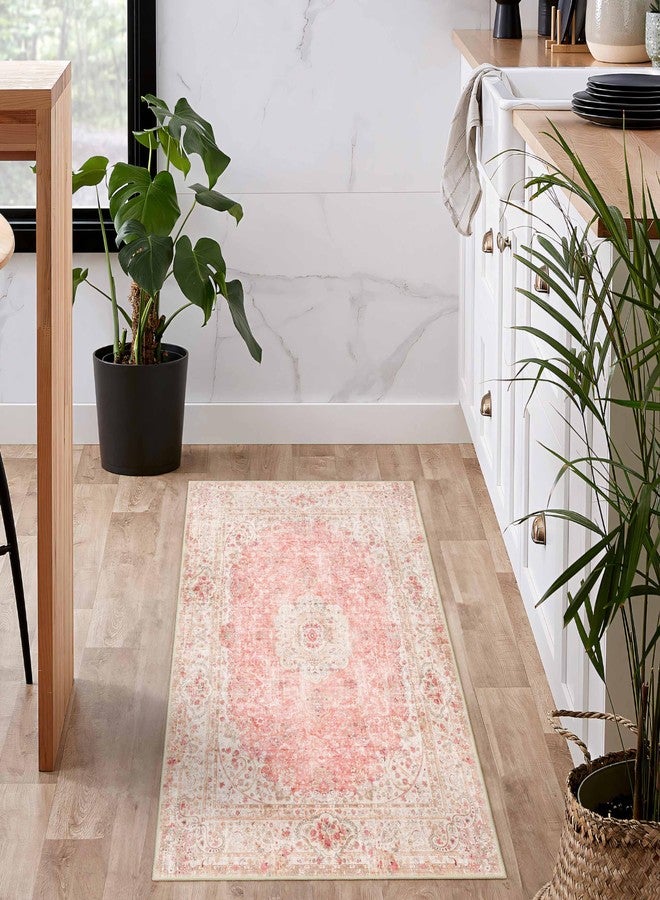 Castage Small Rugs 2x3,Pink Rug for Entryway Bathroom Bedroom Kitchen Entrance Doormat,Boho Vintage Bohemian Distressed Washable Accent Floor Throw Carpet Non Slip,Blush - Image 3