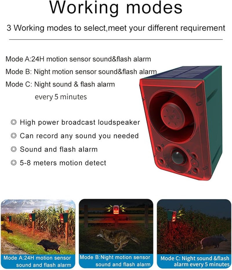 Goshyda Solar Motion Sensor Alarm, 3 Modes, Waterproof, Red, Security Strobe Light with Remote Controller for Home, Villa, Yard, Chicken Coop, Farm, Barn - Image 4