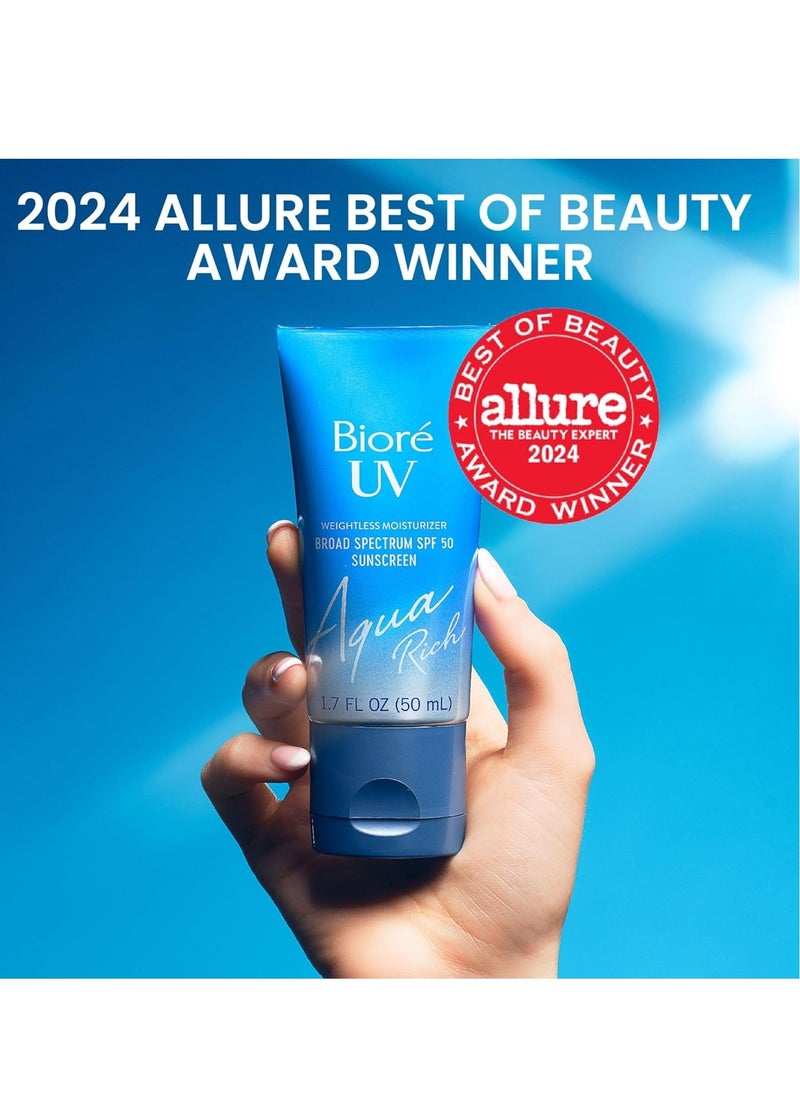 Biore Biore UV Aqua Rich SPF 50 PA++++ Daily Moisturizer Sunscreen for Face, For Sensitive Skin, Oil Free, Hyaluronic Acid, Vegan, Oxybenzone & Octinoxate Free, Dermatologist Tested, Allure Winner, 1.7 Oz  - Image 2