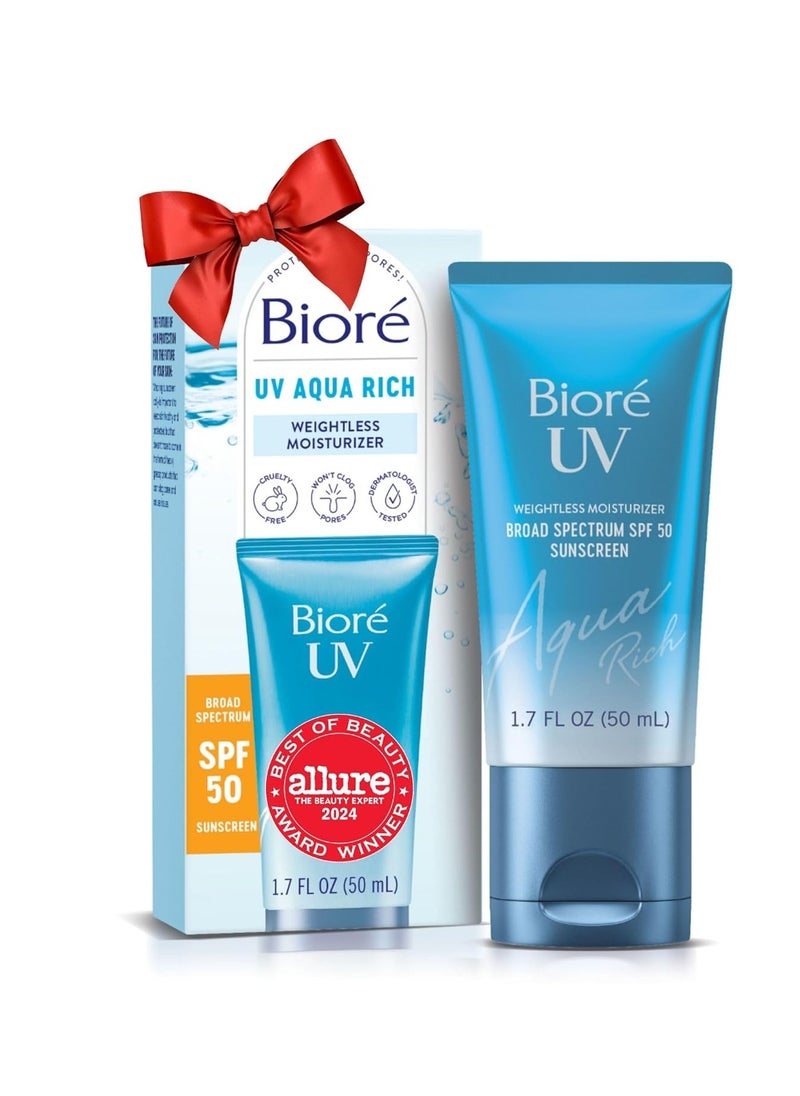 Biore Biore UV Aqua Rich SPF 50 PA++++ Daily Moisturizer Sunscreen for Face, For Sensitive Skin, Oil Free, Hyaluronic Acid, Vegan, Oxybenzone & Octinoxate Free, Dermatologist Tested, Allure Winner, 1.7 Oz  - Image 1