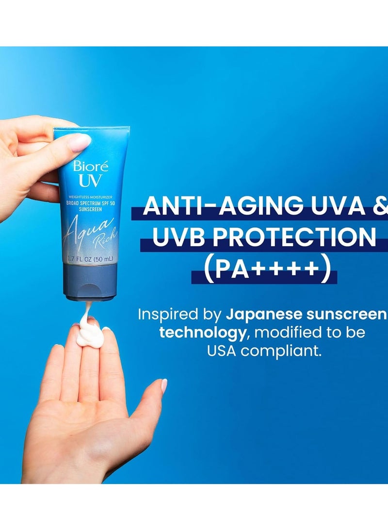 Biore Biore UV Aqua Rich SPF 50 PA++++ Daily Moisturizer Sunscreen for Face, For Sensitive Skin, Oil Free, Hyaluronic Acid, Vegan, Oxybenzone & Octinoxate Free, Dermatologist Tested, Allure Winner, 1.7 Oz  - Image 3