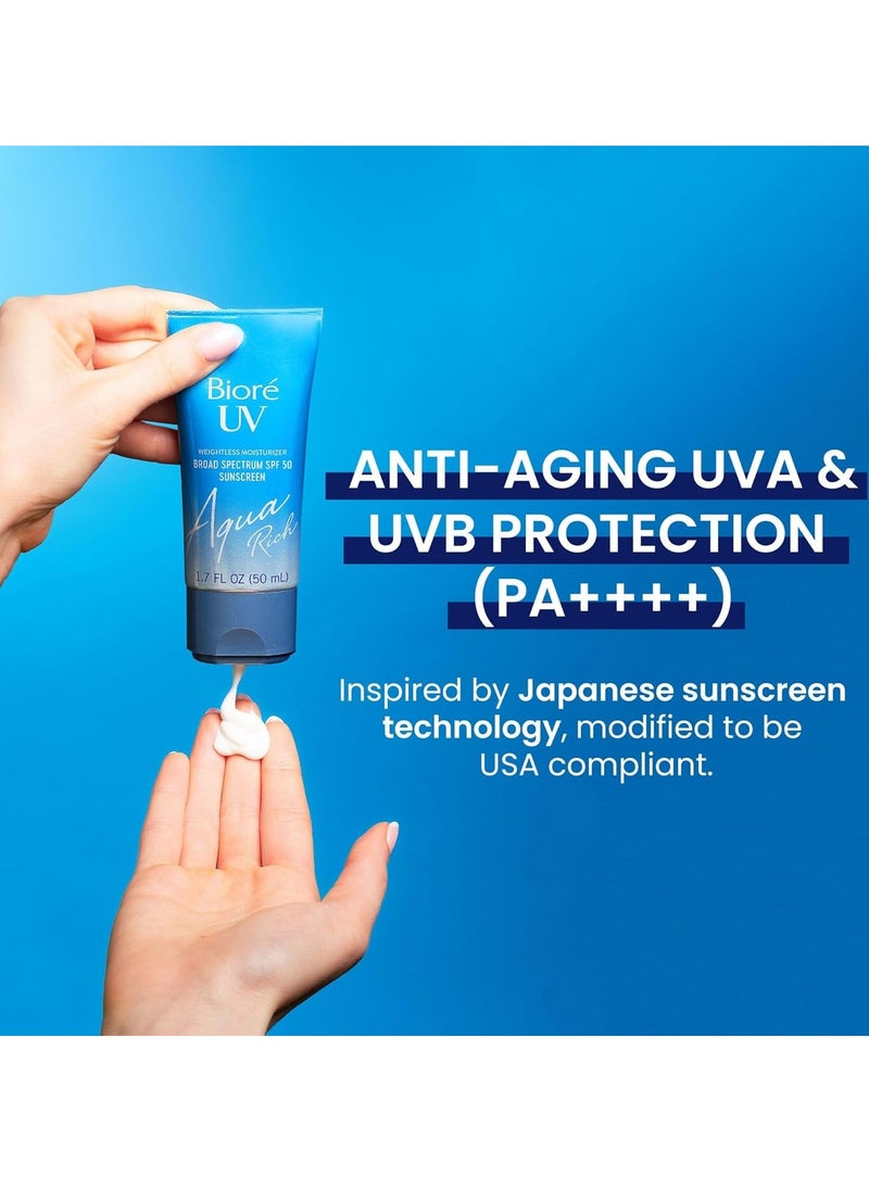 Biore Biore UV Aqua Rich SPF 50 PA++++ Daily Moisturizer Sunscreen for Face, For Sensitive Skin, Oil Free, Hyaluronic Acid, Vegan, Oxybenzone & Octinoxate Free, Dermatologist Tested, Allure Winner, 1.7 Oz  - Image 4