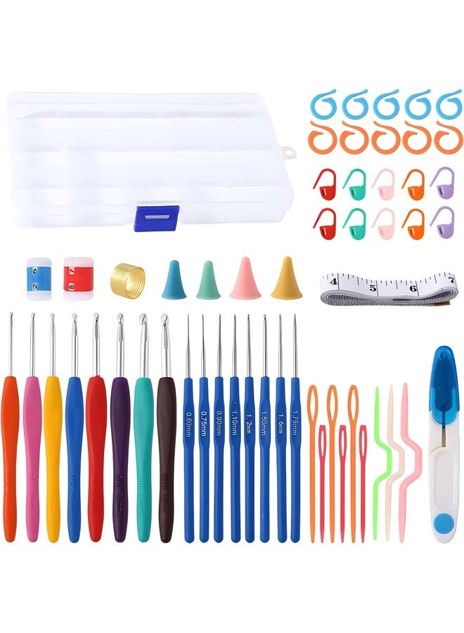 مجموعة من 53 خطاف كروشيه، 16 مقاسًا من 0.6 مم إلى 8 مم (كبير)، مجموعة خطاف كروشيه بمقبض ناعم مريح (8 مقاسات)، مجموعة كروشيه للمبتدئين من عشاق خيوط الحياكة - Image 1