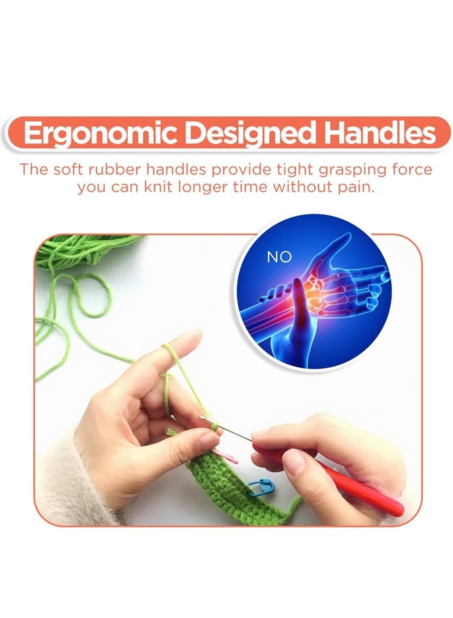 مجموعة من 53 خطاف كروشيه، 16 مقاسًا من 0.6 مم إلى 8 مم (كبير)، مجموعة خطاف كروشيه بمقبض ناعم مريح (8 مقاسات)، مجموعة كروشيه للمبتدئين من عشاق خيوط الحياكة - Image 4