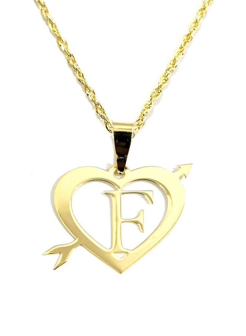 Hamsa.ae 18K Pure Gold Heart Letter F Design Necklace - Image 1