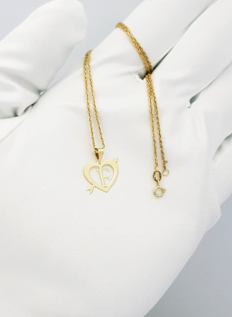 Hamsa.ae 18K Pure Gold Heart Letter F Design Necklace - Image 4
