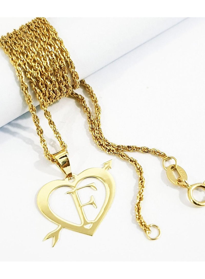 Hamsa.ae 18K Pure Gold Heart Letter F Design Necklace - Image 3