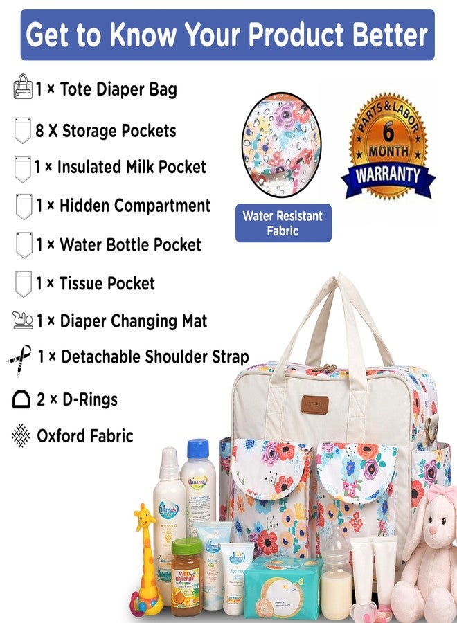 Motherly Grace Diaper Bag for Moms | Waterproof Maternity & Baby Travel Bag with Changing Mat | Large Capacity Hospital Bag for Newborn Essentials | Garden Glam Cream 20L - Image 2