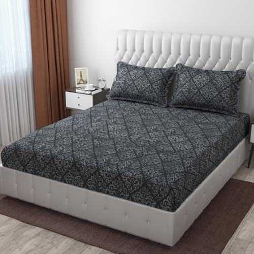 CB HOME Glace Cotton Fitted King Size Bedsheet for Double Bed with 2 Pillow Covers 72x78x8'' All Round Elastic (Print 4, Modern & Geometric King) - Image 1