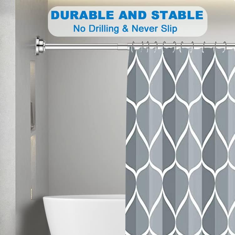 BLYPHOO Shower Curtain Rod: Tension Adjustable Non-Slip Curtain Rod– Never Rust 304 Stainless Steel, Bathroom Telescopic Tension Spring Curtain Pole – No Drilling Extendable Clothes Rail (155-260cm) - Image 2