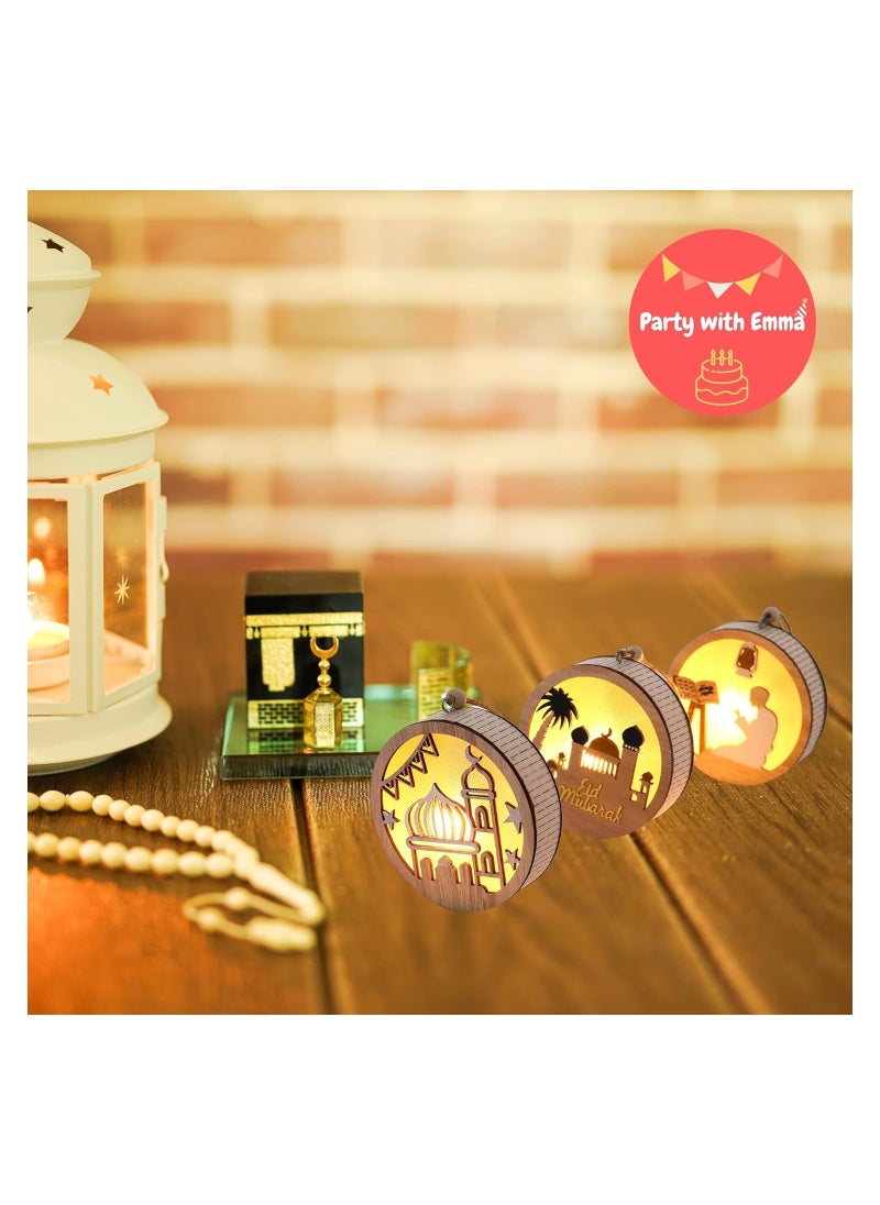 Party with Emma Eid Ramadan Crafts Light Door Hanging Decoration Ramadan Mubarak Lamp Handmade Wooden Star LED Lights Decor Eid Ornaments Gift for Muslims Islamic Wall Table Decor Ramadan Gift (Mosque)  - Image 4