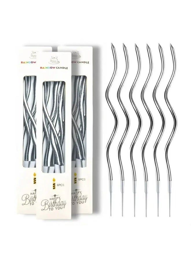 Kandid 6 Pcs Decorative Birthday Candles for Celebrations, Anniversary, Wedding, Romantic Evening (CURLY SILVER) - Image 1