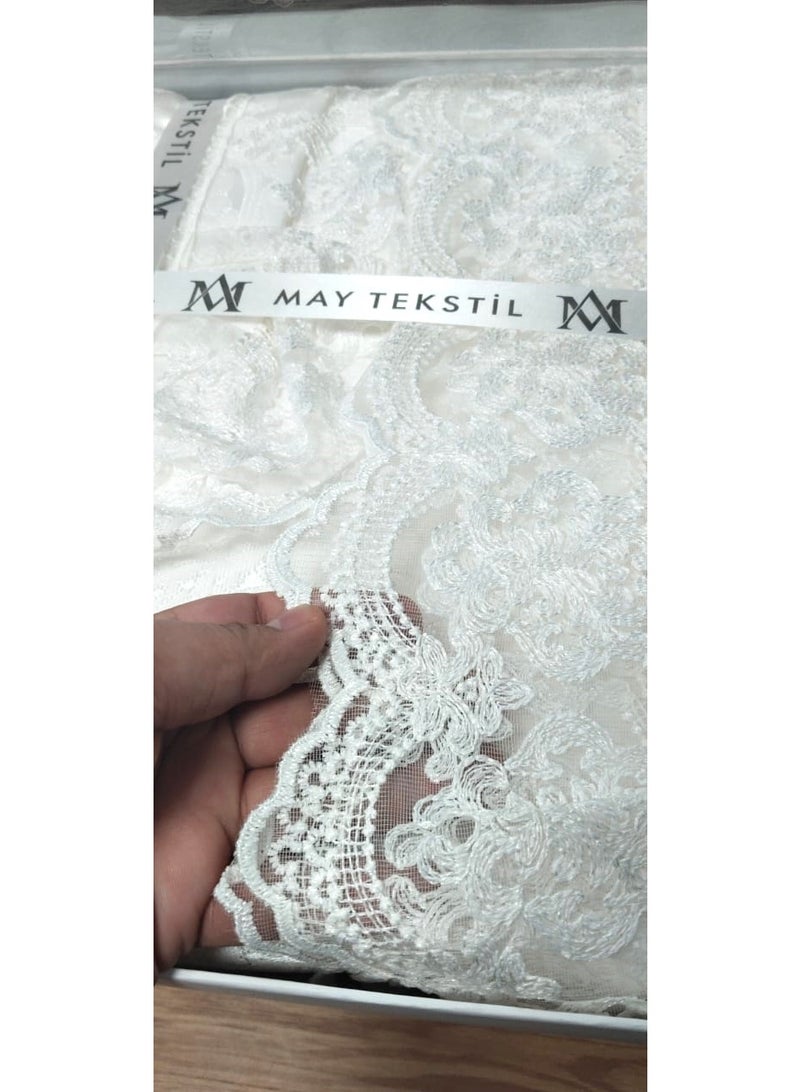 روبيك طقم أغطية سرير زارينا بيكيه فاخر - بطانية مزينة بالدانتيل مع ملاءة سرير مقاس كبير وأغطية وسائد وغطاء وسادة، مصنوع من قماش ناعم ومتين يسمح بمرور الهواء، مناسب للمنزل والفندق (أبيض فاتح) - Image 3