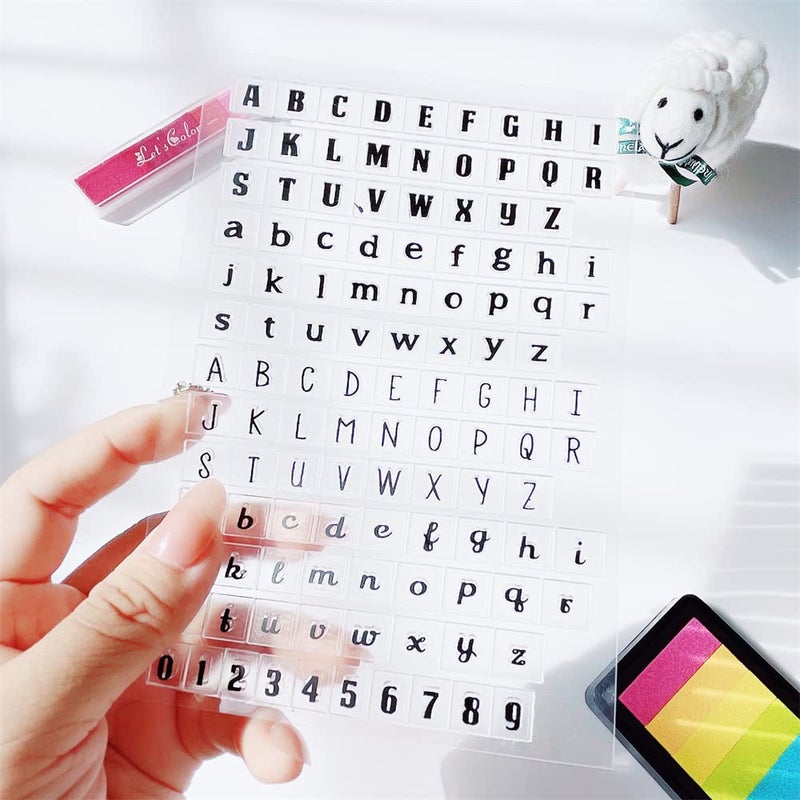 Capital Lowercase 26 Alphabet Clear Stamps Silicone Stamp Cards with Sentiments Arabic Numerals Transparent Seal Stamps for Holiday Card Making Decoration and DIY Scrapbooking Album DIY Crafts
