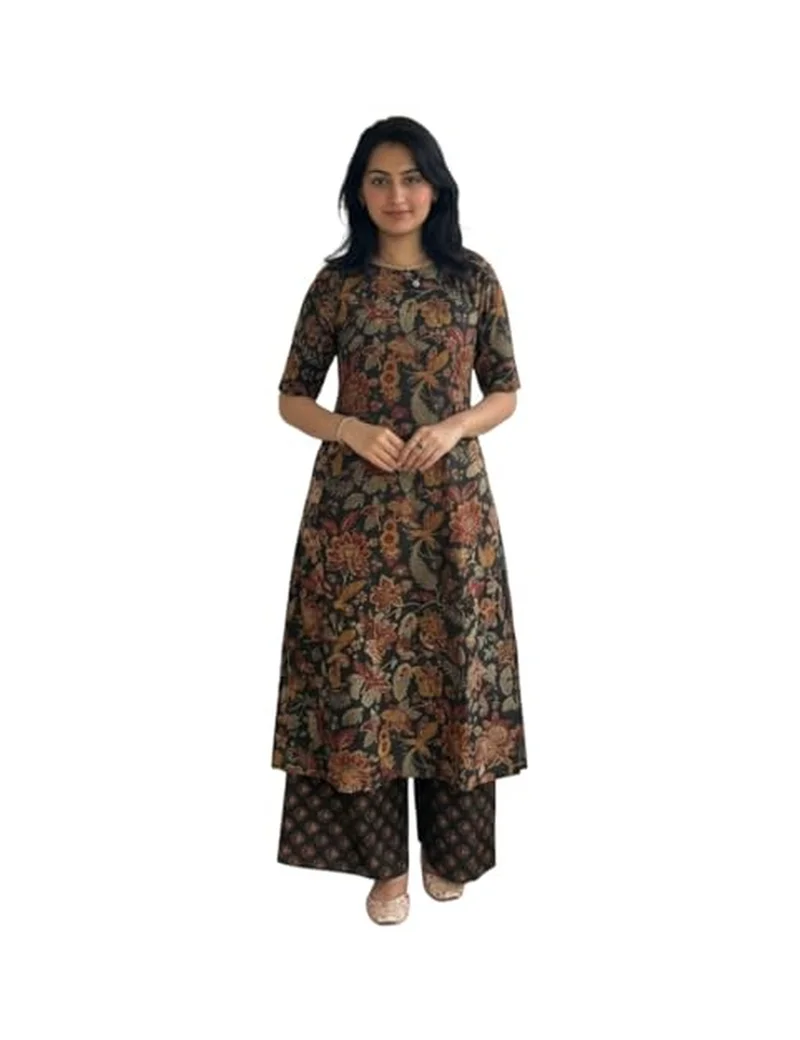 Gosriki GoSriKi Women's Rayon Viscose Straight Printed Kurta with Palazzo