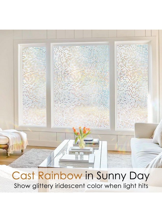 Rabbitgoo فيلم خصوصية النوافذ من رابتغو، فيلم زجاج ملون للنوافذ، زجاج ملون مزخرف قوس قزح، تينت قابل للإزالة مع حجب الأشعة فوق البنفسجية، تغطية خصوصية غير لاصقة للمنزل، 17.5 × 78.7 بوصة - Image 2