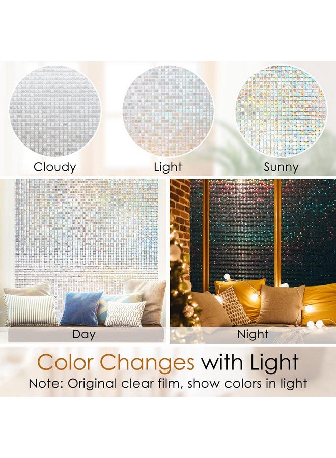 Rabbitgoo فيلم خصوصية النوافذ من رابتغو، فيلم زجاج ملون للنوافذ، زجاج ملون مزخرف قوس قزح، تينت قابل للإزالة مع حجب الأشعة فوق البنفسجية، تغطية خصوصية غير لاصقة للمنزل، 17.5 × 78.7 بوصة - Image 5