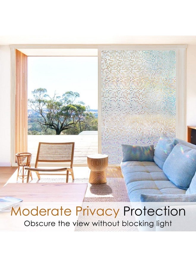 Rabbitgoo فيلم خصوصية النوافذ من رابتغو، فيلم زجاج ملون للنوافذ، زجاج ملون مزخرف قوس قزح، تينت قابل للإزالة مع حجب الأشعة فوق البنفسجية، تغطية خصوصية غير لاصقة للمنزل، 17.5 × 78.7 بوصة - Image 3