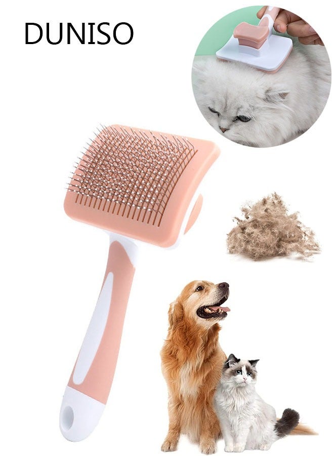 DUNISO Pet Grooming Brush Comb for Cats and Dogs Self-Cleaning Sliker Brush for Removes Mats Tangles and Loose Hair Shedding Brush for Short or Long Haired Cats and Dogs - Image 1