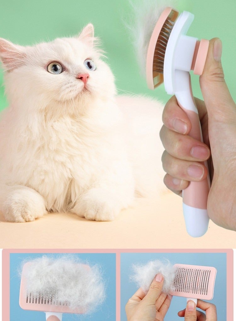 DUNISO Pet Grooming Brush Comb for Cats and Dogs Self-Cleaning Sliker Brush for Removes Mats Tangles and Loose Hair Shedding Brush for Short or Long Haired Cats and Dogs - Image 2