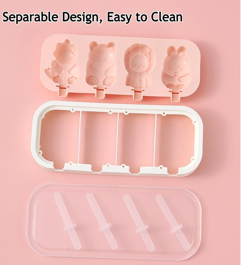 BAKING SET Creative Candy Theme Non-Stick Silicone Ice Cream Molds with 6 Reusable Sticks BPA Free Easy Release DIY Shapes Kulfi Popsicle Dessert Mould Ice Cream Pop Maker (1 Tray Animal) - Image 4