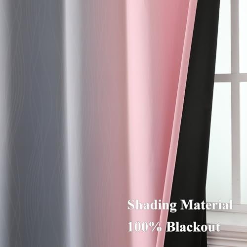 Estelar Textiler Pink and Grey Blackout Curtains 84 inch Length,Ombre Full Room Darkening Window Curtains for Living Room,Grommet Thermal Insulated Drapes,Light Blocking Curtains for Girls Bedroom,52x84 Inch, 2 Panels - Image 5