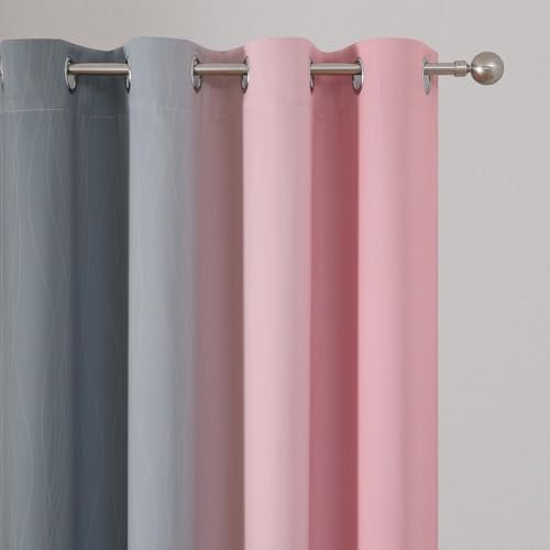 Estelar Textiler Pink and Grey Blackout Curtains 84 inch Length,Ombre Full Room Darkening Window Curtains for Living Room,Grommet Thermal Insulated Drapes,Light Blocking Curtains for Girls Bedroom,52x84 Inch, 2 Panels - Image 4