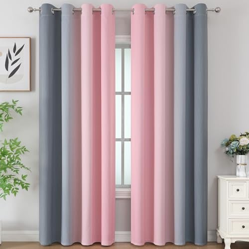 Estelar Textiler Pink and Grey Blackout Curtains 84 inch Length,Ombre Full Room Darkening Window Curtains for Living Room,Grommet Thermal Insulated Drapes,Light Blocking Curtains for Girls Bedroom,52x84 Inch, 2 Panels - Image 2