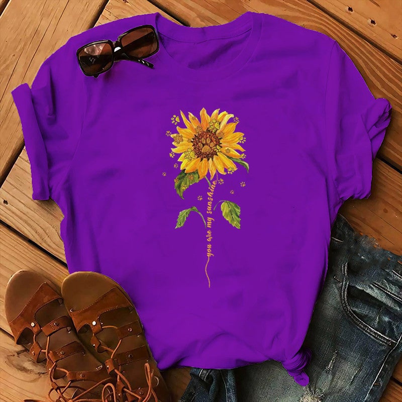 2020 AliExpress wish ebay Amazon foreign trade independent station womens Christmas Animal Flower short sleeve Purple 
