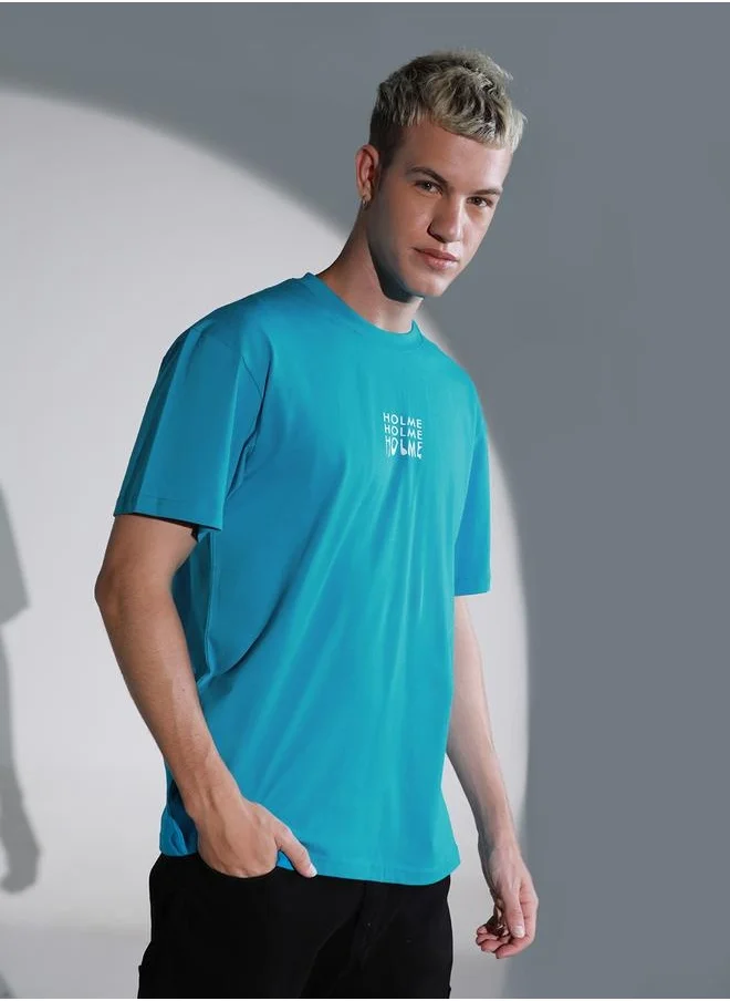 هوبرهولمي Blue Graphic Printed Relaxed Fit T-shirt for Men, Stylish Comfort