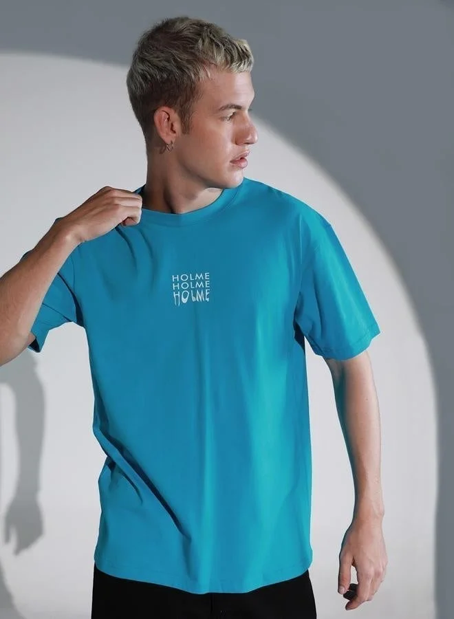 Hubberholme Blue Graphic Printed Relaxed Fit T-shirt for Men, Stylish Comfort