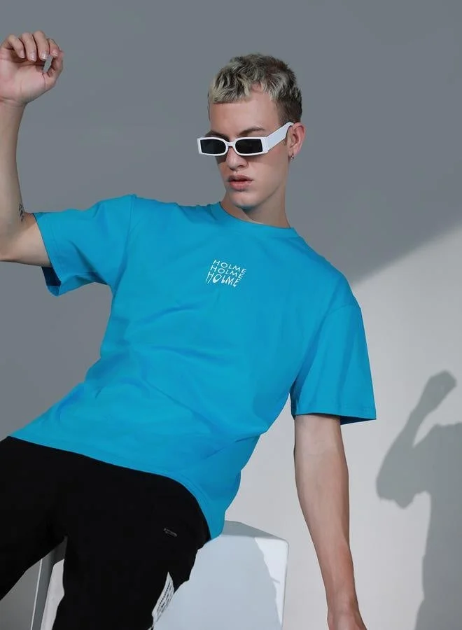 هوبرهولمي تيشيرت رجالي مطبوع برسومات زرقاء بقصة مريحة وراحة أنيقة