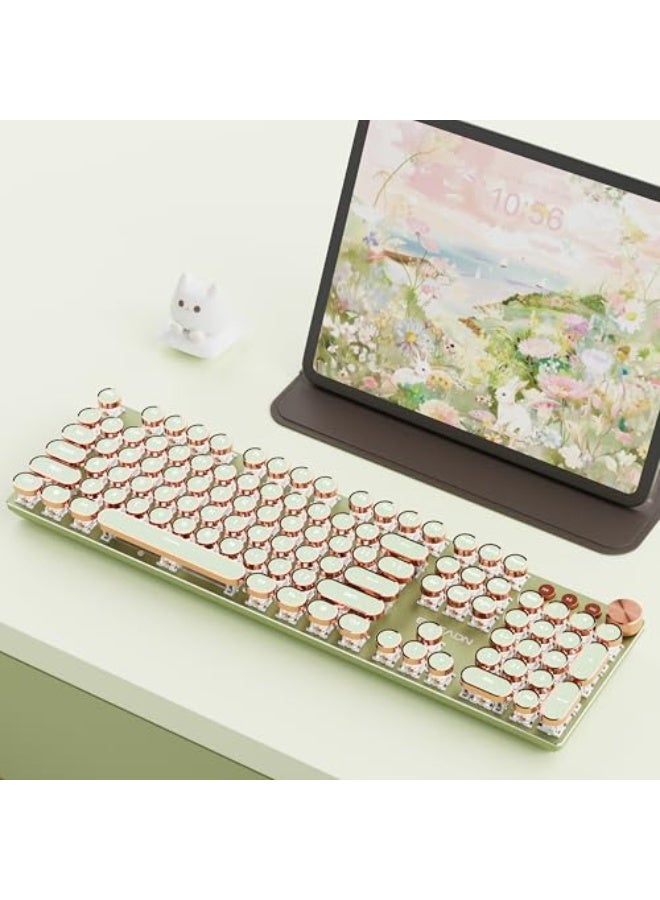 EWEADN V20 Typewriter Keyboard Wireless, 104 Keys Typewriter Style Mechanical with White Backlit, Media Knob, Pink Switch 2.4G/Bluetooth/USB-C Wired Retro Full Size Keyboard for Windows/Mac/PC-Green - Image 1
