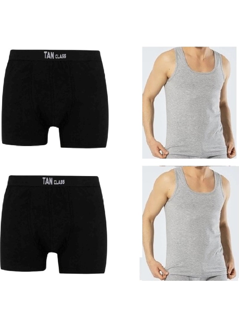 KYC Shopping Economic Package 2 Pieces Black Lycra Boxer, 2 Pieces Classic Suspender Gray Undershirt Flexible Fabric, Slim Fit  - Image 1