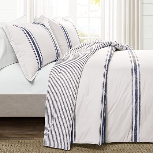 Lush Decor Farmhouse Stripe Reversible Cotton Comforter Set 3 Piece Set California King Navy Cozy Farmhouse Bedding Set Rustic Decor Striped Comforter Modern Farmhouse Bedroom Decor - Image 3