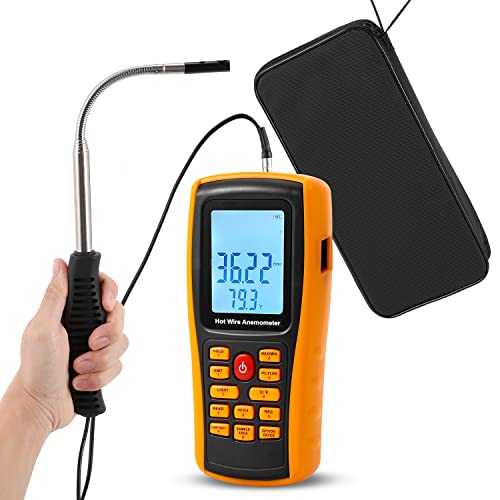 Bonvoisin Hotwire Anemometer Handheld CFM/CMM Air Flow Velocity Meter Wind Speed Gauges with Backlight LCD Display for HVAC in-Duct Airflow Air Velocity Temperature(Thermal Anemometer) - Image 1