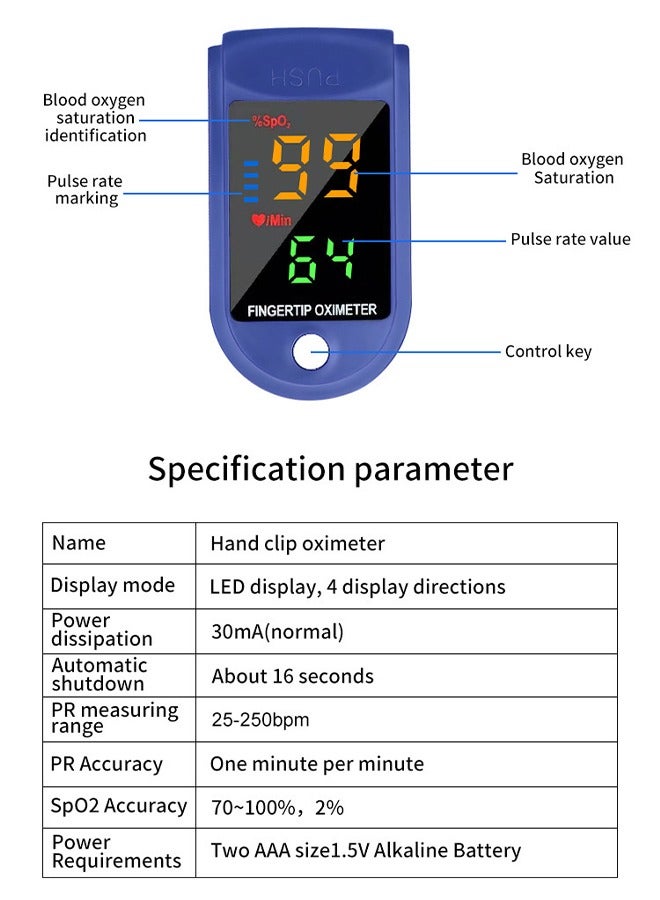 HS Pulse Fingertip Oximeter, Finger Pulse Oximeter, Digital Fingertip Pulse Oximeter, Finger Pulse Oximeter And LED Display, Pulse Oximeter Fingertip, Accurate Fast Reading Oxygen Meter For Adult Child - Image 4