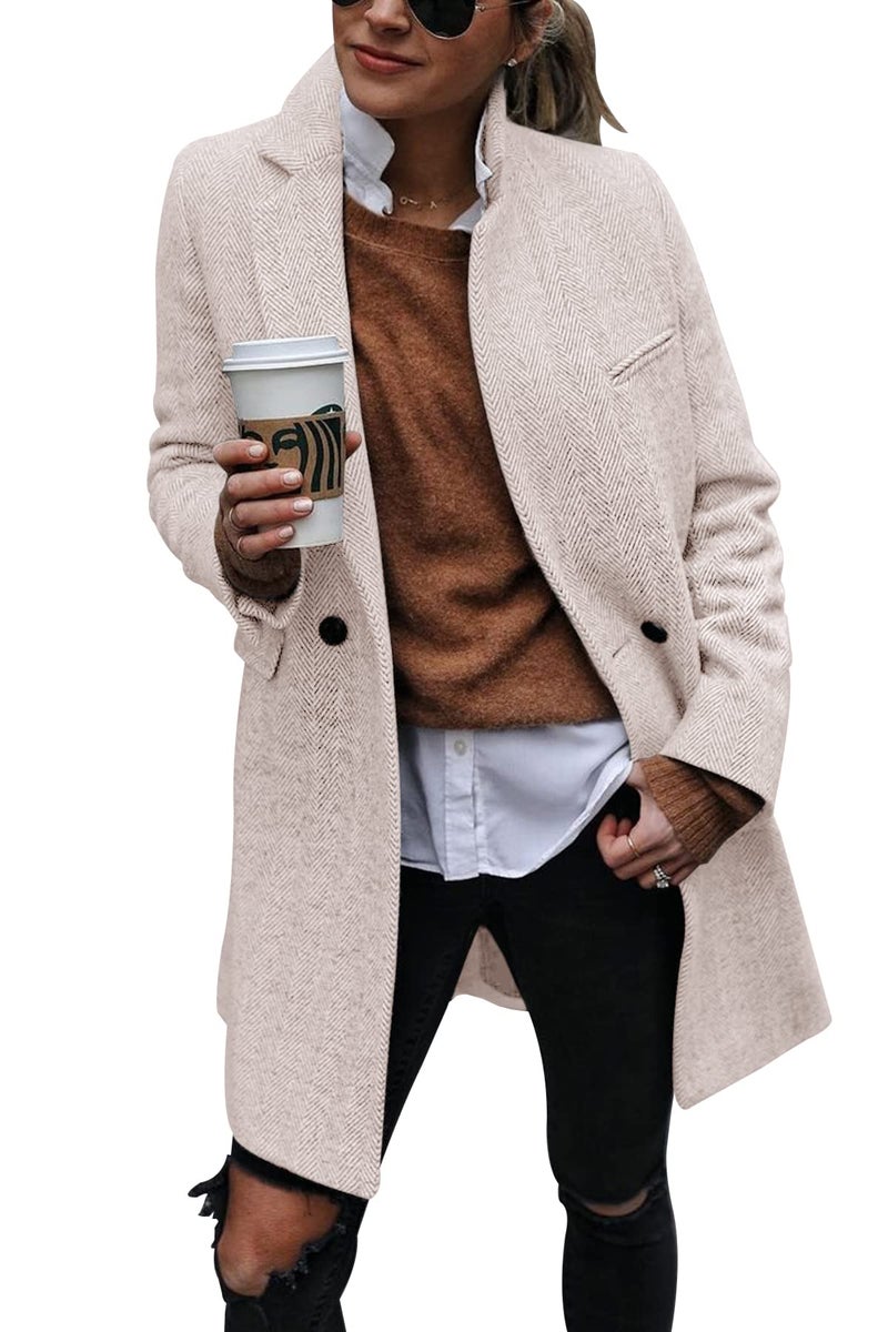 Ebifin Women's Notch Lapel Double Breasted Trench Coat Peacoat Winter Casual Long Blazer Jacket Overcoat - Image 1