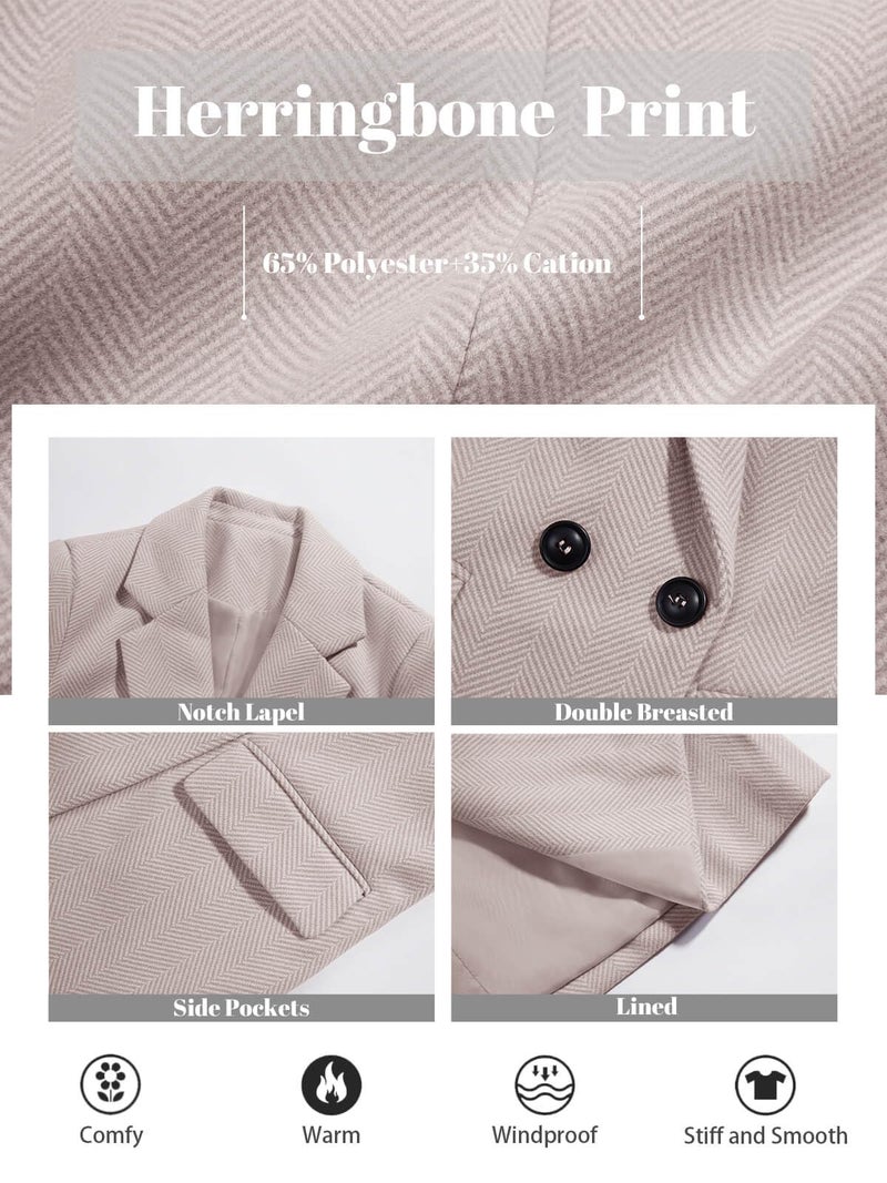 Ebifin Women's Notch Lapel Double Breasted Trench Coat Peacoat Winter Casual Long Blazer Jacket Overcoat - Image 5