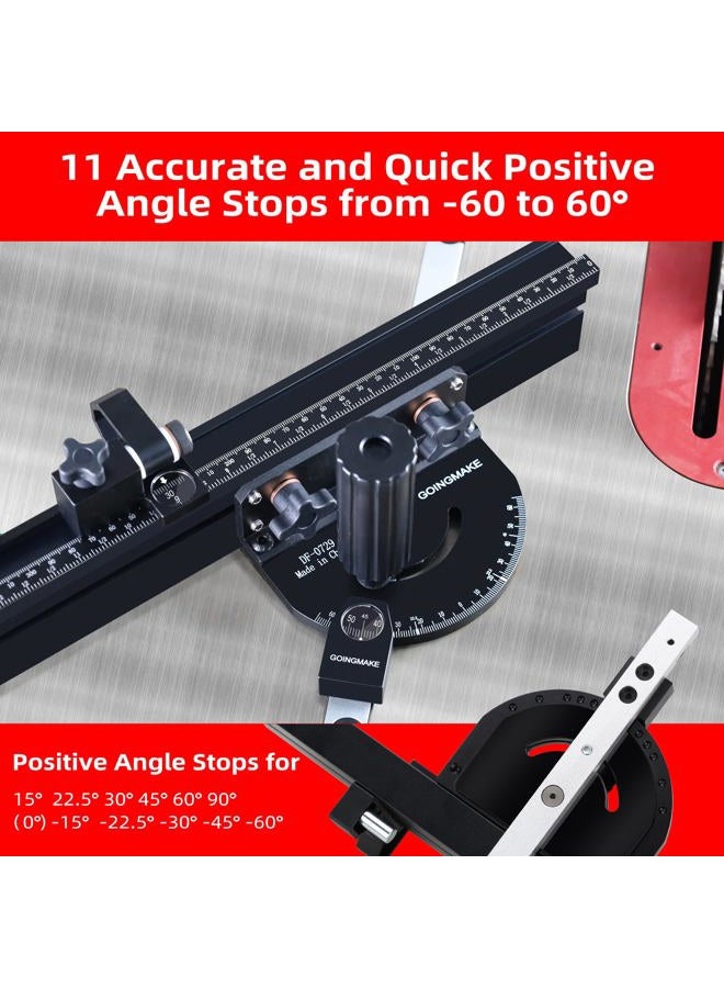 GOINGMAKE Compact Table Saw Miter Gauge with 360mm Fence and Multifunction Flip Stop and Positive Angle Stops, Miter Gauge for Table Saw Accessories, for Woodworking Cuts, Fits 3/4"x3/8" Slot - Image 2