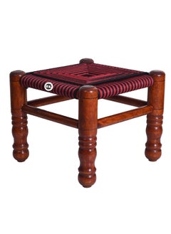 JCT JCT Traditional Handicrafts Red Cotton Rope Wooden Khatli Bajot Stool Charpai Chowki Pidda Mudda  - Image 1