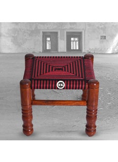 JCT JCT Traditional Handicrafts Red Cotton Rope Wooden Khatli Bajot Stool Charpai Chowki Pidda Mudda  - Image 2
