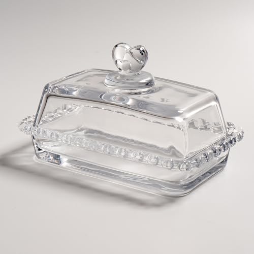 QIANCHANG Glass Butter Dish with Heart Lid, Clear Glass Covered Butter Stick Holder Tray, Crystal Butter Storage Container for Fridge Countertop - Image 1