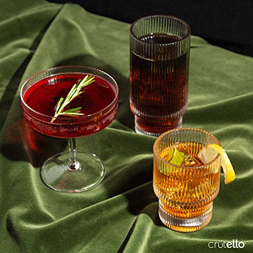 Crutello Champagne Coupe Glasses Set of 4, Classic 7oz Vintage Cocktail Glass, Ribbed Fluted Glassware for Champagne, Martini, Manhattan, Cosmopolitan, Spritz & Frozen Drinks - Image 3