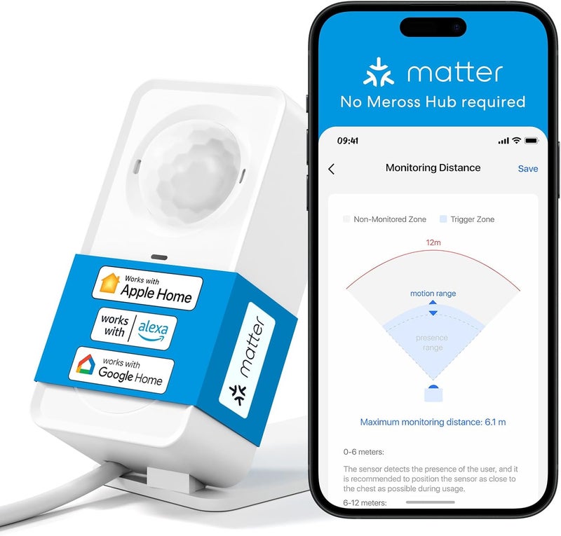 Meross Matter Presence Motion Sensor - Smart Indoor WiFi Motion Detector with App Notifications - Image 1