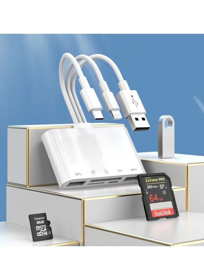 فلوف - قارئ بطاقة الذاكرة الرقمية المؤمنة 5 في 1 قارئ بطاقة الذاكرة USB OTG محول بطاقة الذاكرة الرقمية المؤمنة قارئ بطاقة مناسبة ل i-phone / i-pad ، الناقل التسلسلي العام جيم ، الناقل التسلسلي العام - Image 1