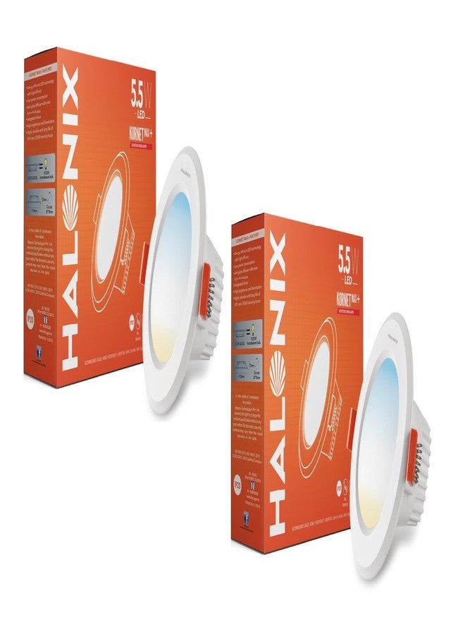 Halonix 3-in-1 Color Kornet 5.5-Watt Junction Box Led Downlighter| Cut Out- 3 inch | Surge Protection - Upto 4 KV (Pack of 2, White, Yellow, Off- White) - Image 1